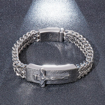 Hip-Hop Cross Feather Titanium Steel Plating Men'S Bracelets