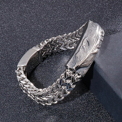 Hip-Hop Cross Feather Titanium Steel Plating Men'S Bracelets