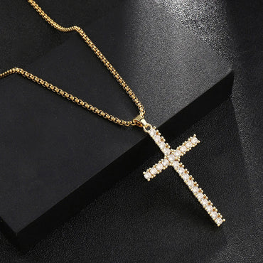 Hip-Hop Cross Ferroalloy Polishing 18K Gold Plated Men'S Pendant Necklace