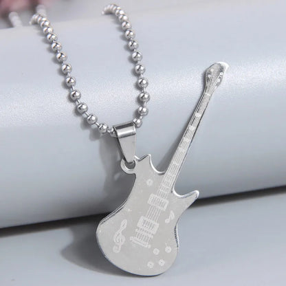 Hip-Hop Cross Guitar Stainless Steel Men'S Pendant Necklace