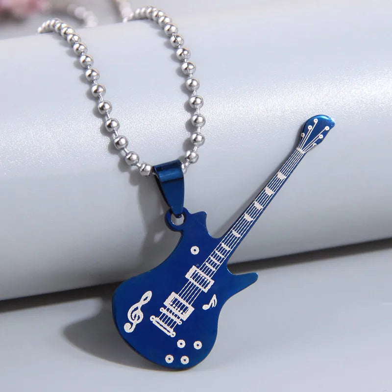 Hip-Hop Cross Guitar Stainless Steel Men'S Pendant Necklace