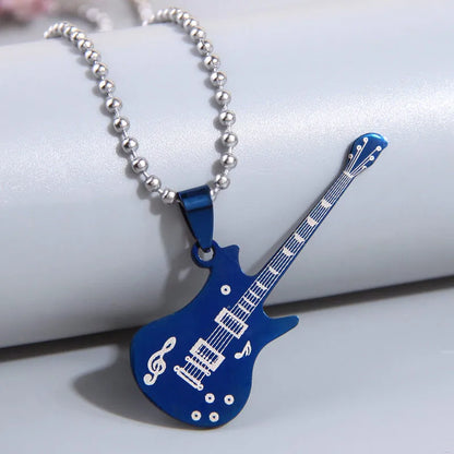 Hip-Hop Cross Guitar Stainless Steel Men'S Pendant Necklace