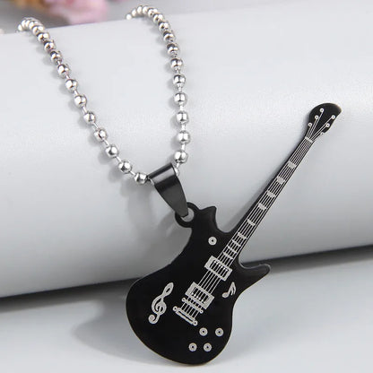 Hip-Hop Cross Guitar Stainless Steel Men'S Pendant Necklace