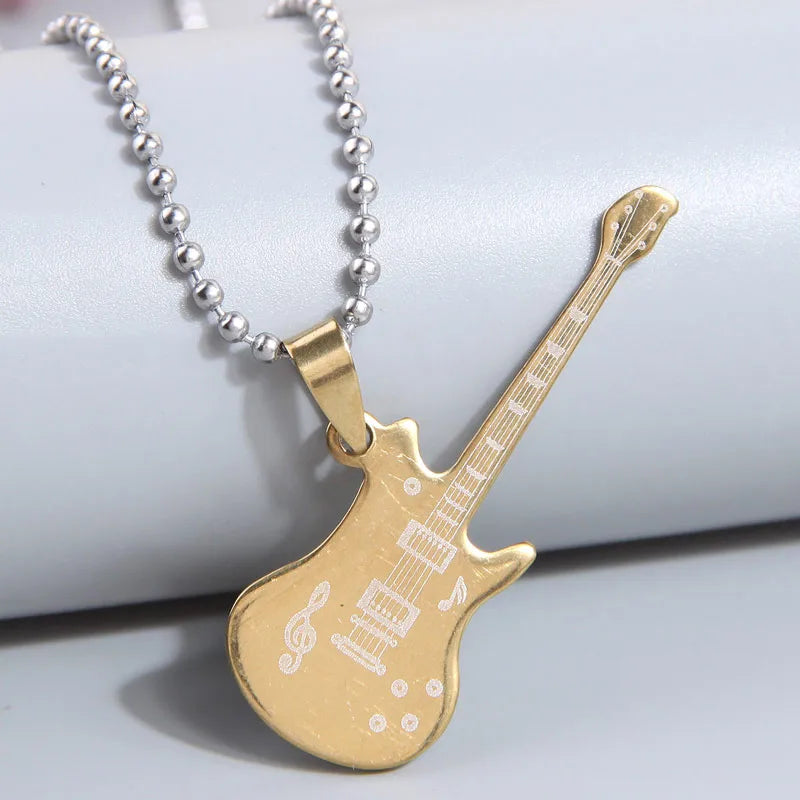 Hip-Hop Cross Guitar Stainless Steel Men'S Pendant Necklace