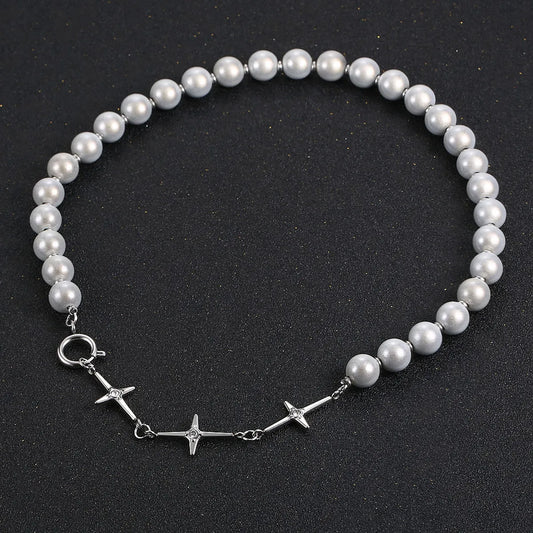 Hip-hop Cross Imitation Pearl Titanium Steel Unisex Necklace