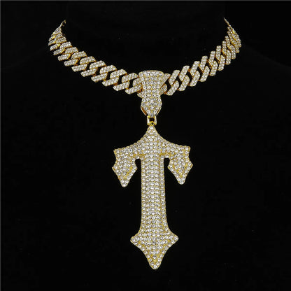 Hip-hop Cross Lock Rhinestones Stainless Steel Alloy Wholesale Pendant Necklace