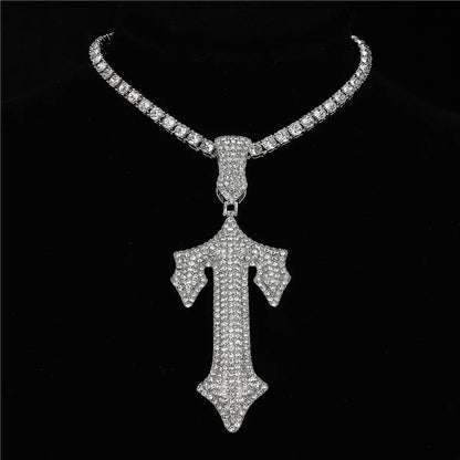 Hip-hop Cross Lock Rhinestones Stainless Steel Alloy Wholesale Pendant Necklace