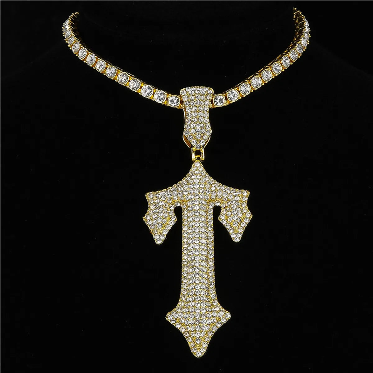 Hip-hop Cross Lock Rhinestones Stainless Steel Alloy Wholesale Pendant Necklace