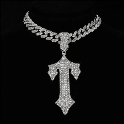 Hip-hop Cross Lock Rhinestones Stainless Steel Alloy Wholesale Pendant Necklace