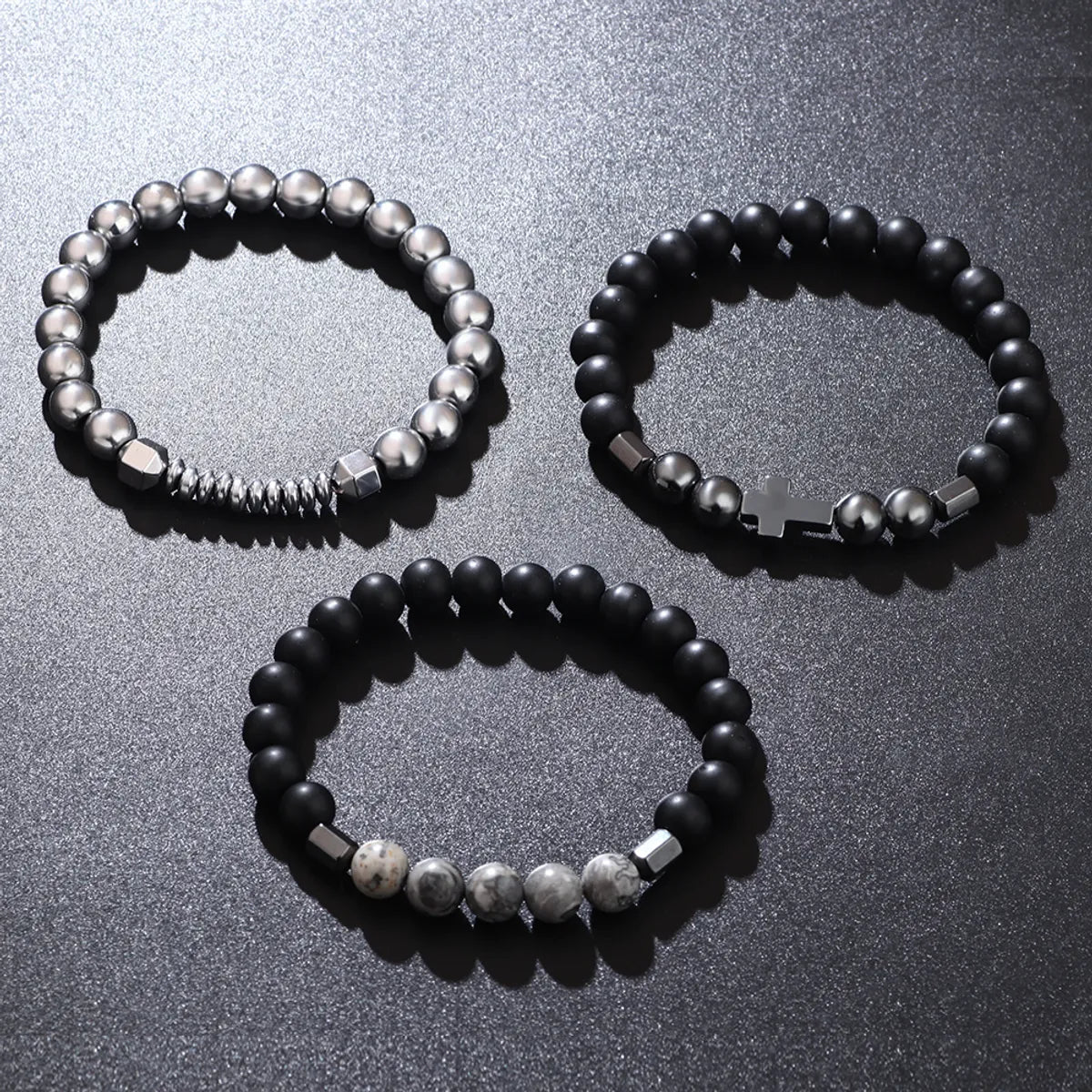 Hip-Hop Cross Natural Stone Beaded Men'S Bracelets