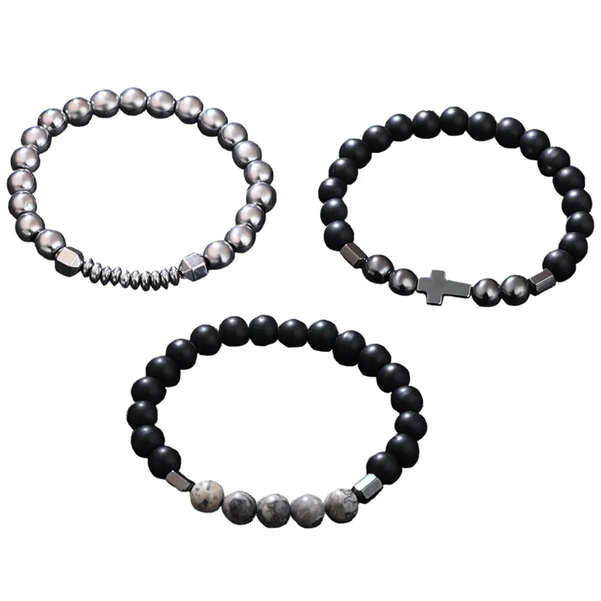 Hip-Hop Cross Natural Stone Beaded Men'S Bracelets