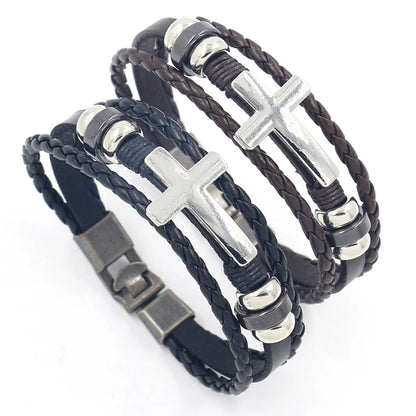 Hip-Hop Cross Pu Leather Alloy Unisex Bangle