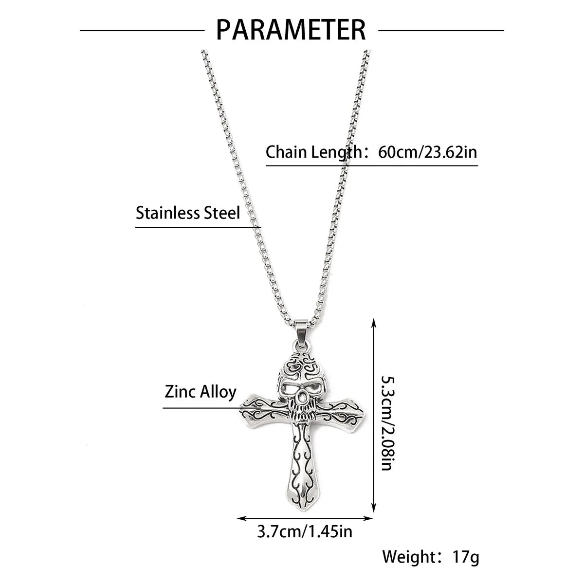 Hip-Hop Skull Cross 201 Stainless Steel Zinc Alloy Polishing Men'S Necklace