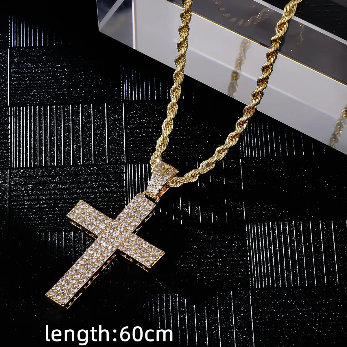 Hip-Hop Cross 304 Stainless Steel Copper Plating Inlay Zircon K Gold Plated Rhodium Plated Men'S Pendant Necklace