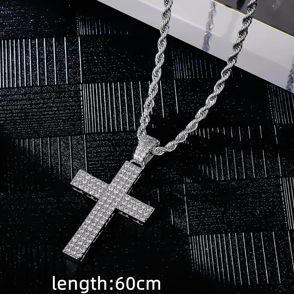 Hip-Hop Cross 304 Stainless Steel Copper Plating Inlay Zircon K Gold Plated Rhodium Plated Men'S Pendant Necklace