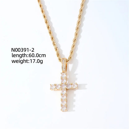 Hip-Hop Cross 304 Stainless Steel Copper Plating Inlay Zircon K Gold Plated Rhodium Plated Women'S Pendant Necklace