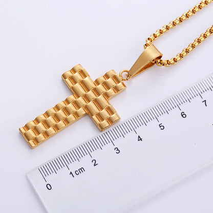 Hip-Hop Cross Stainless Steel Plating Pendant Necklace