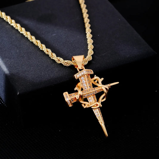 Hip-Hop Cross Stainless Steel Titanium Steel Plating Inlay Zircon K Gold Plated Men'S Pendant Necklace