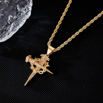 Hip-Hop Cross Stainless Steel Titanium Steel Plating Inlay Zircon K Gold Plated Men'S Pendant Necklace