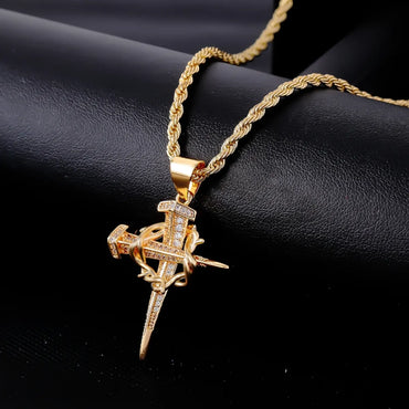 Hip-Hop Cross Stainless Steel Titanium Steel Plating Inlay Zircon K Gold Plated Men'S Pendant Necklace