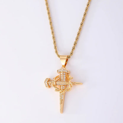 Hip-Hop Cross Stainless Steel Titanium Steel Plating Inlay Zircon K Gold Plated Men'S Pendant Necklace