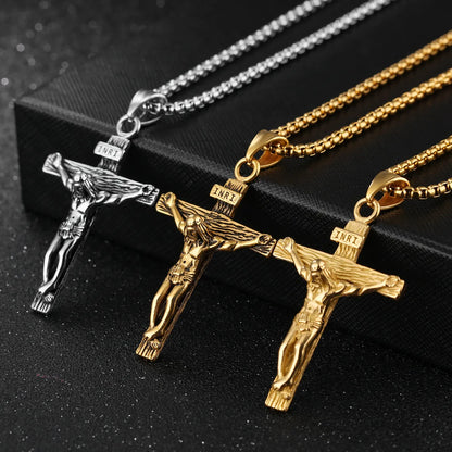 Hip-Hop Cross Stainless Steel Titanium Steel Plating Pendant Necklace 1 Piece