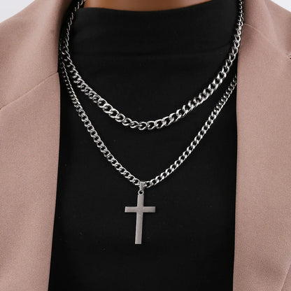 Hip-Hop Cross Stainless Steel Titanium Steel Plating Unisex Pendant Necklace