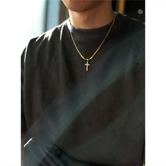 Hip-Hop Cross Titanium Steel Copper Inlay Rhinestones Men'S Pendant Necklace