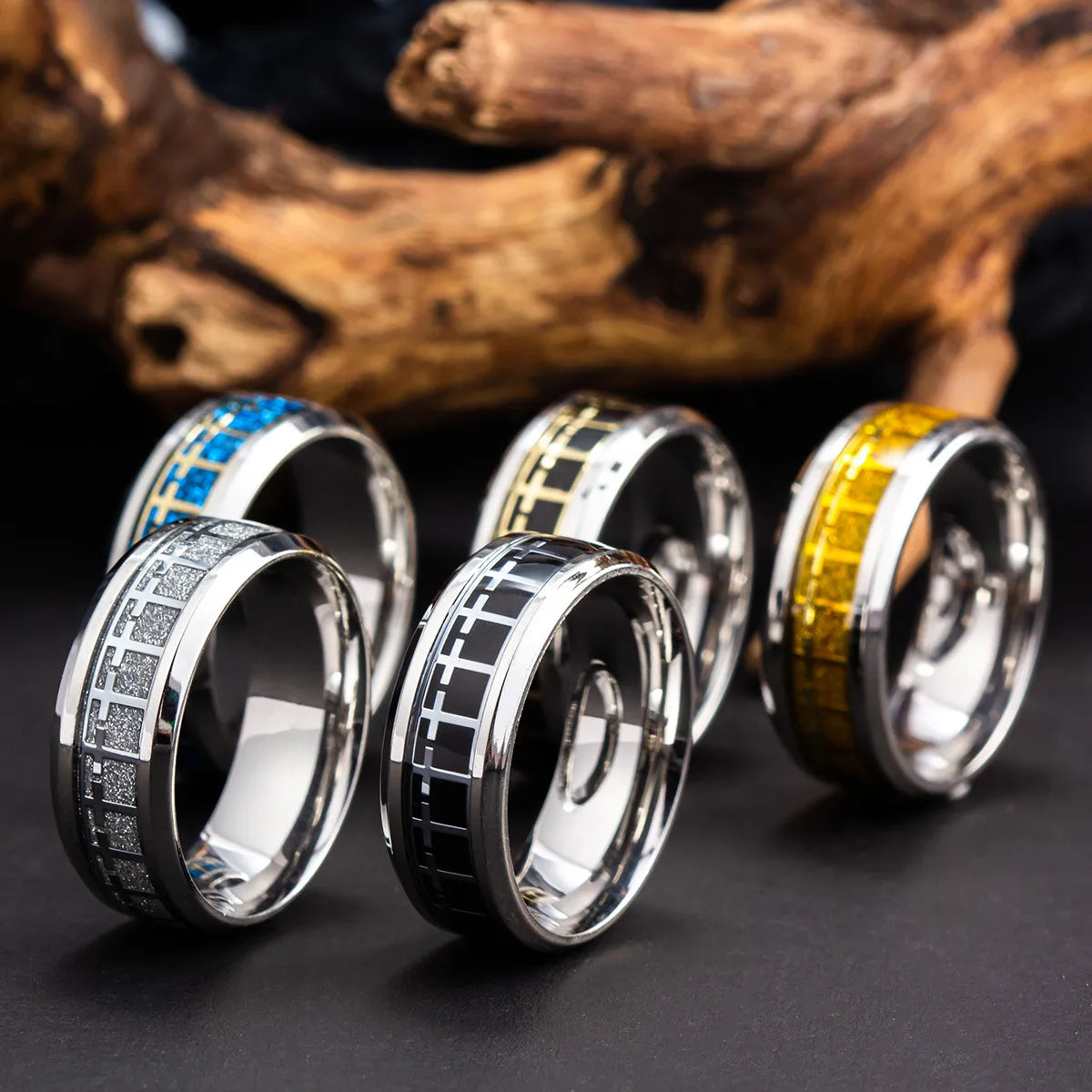 Hip-Hop Cross Titanium Steel Enamel Men'S Rings