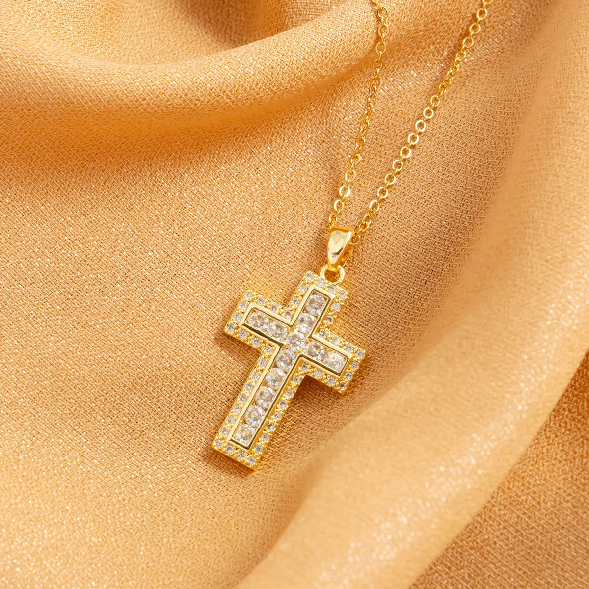 Hip-hop Cross Titanium Steel Inlay Zircon 18k Gold Plated Pendant Necklace