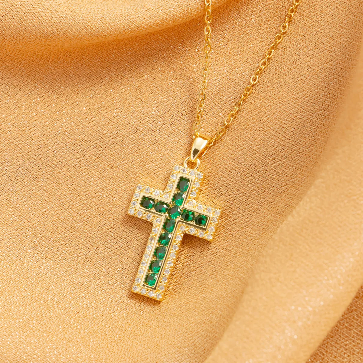 Hip-hop Cross Titanium Steel Inlay Zircon 18k Gold Plated Pendant Necklace