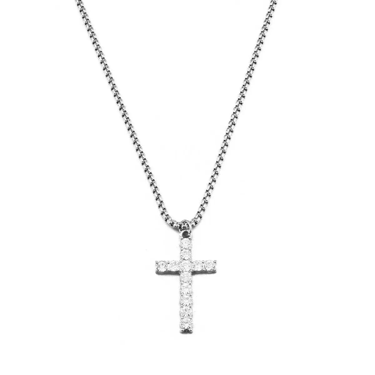 Hip-Hop Cross Titanium Steel Plating Inlay Rhinestones Gold Plated Men'S Pendant Necklace