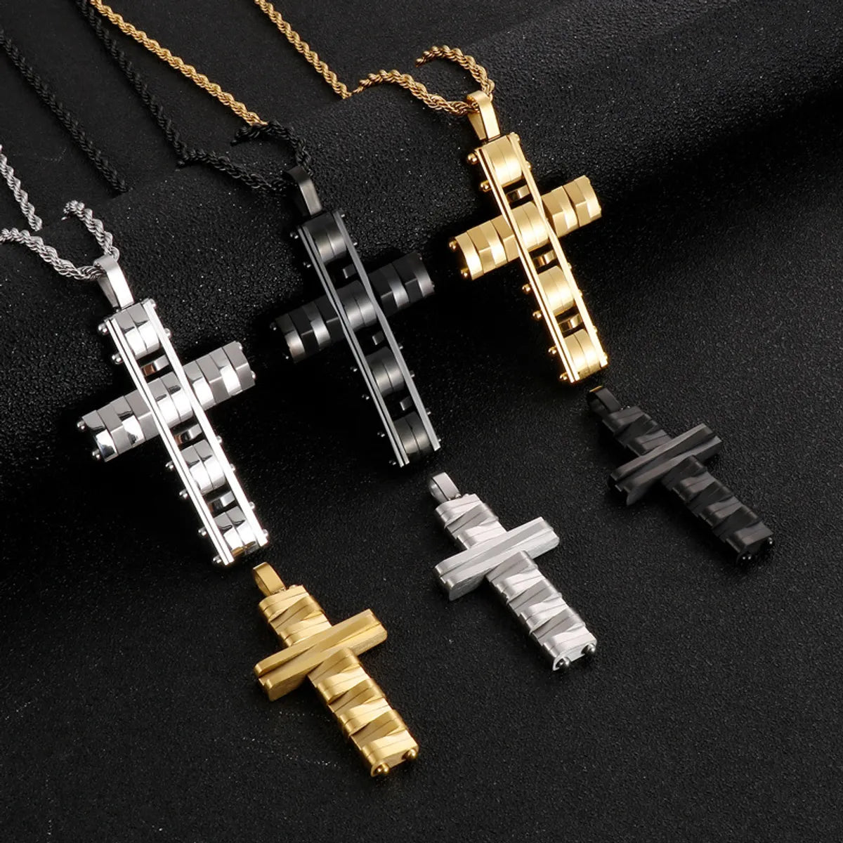 Hip-Hop Cross Titanium Steel Plating Men'S Pendant Necklace