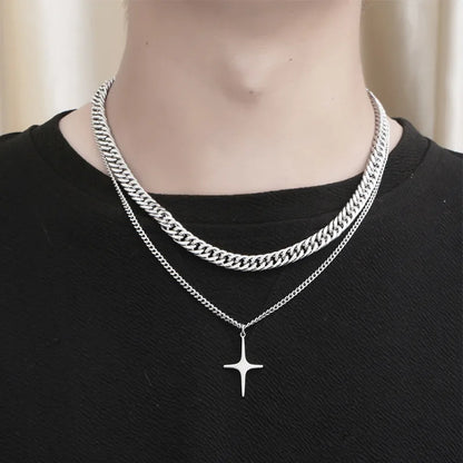 Hip-Hop Cross 304 Stainless Steel Polishing Chain Unisex Layered Necklaces