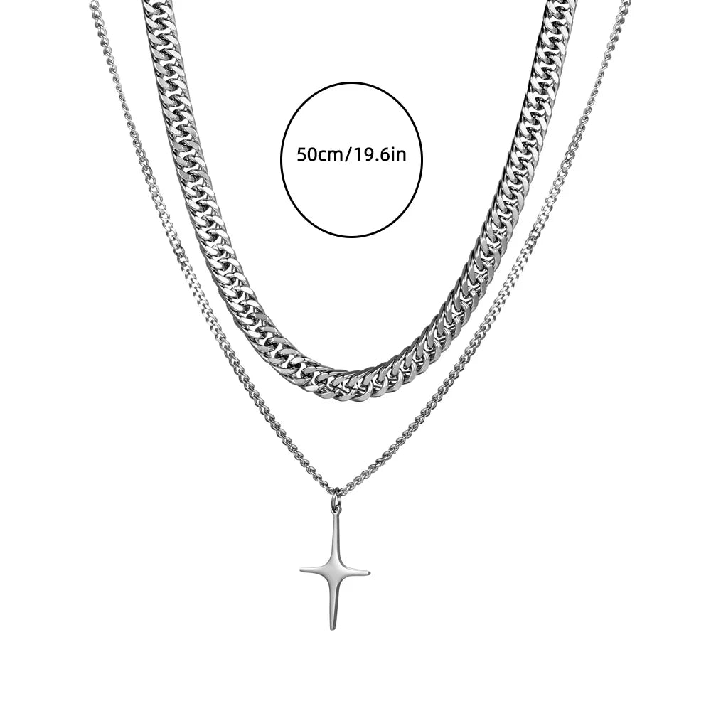 Hip-Hop Cross 304 Stainless Steel Polishing Chain Unisex Layered Necklaces