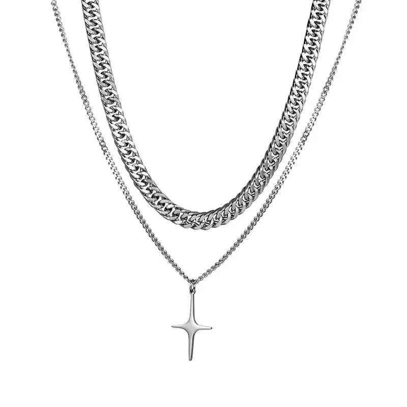 Hip-Hop Cross 304 Stainless Steel Polishing Chain Unisex Layered Necklaces