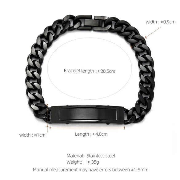 Hip-Hop Customization Laser Engraving Solid Color 304 Stainless Steel Plating Men'S Bracelets Men Chain Bracelets