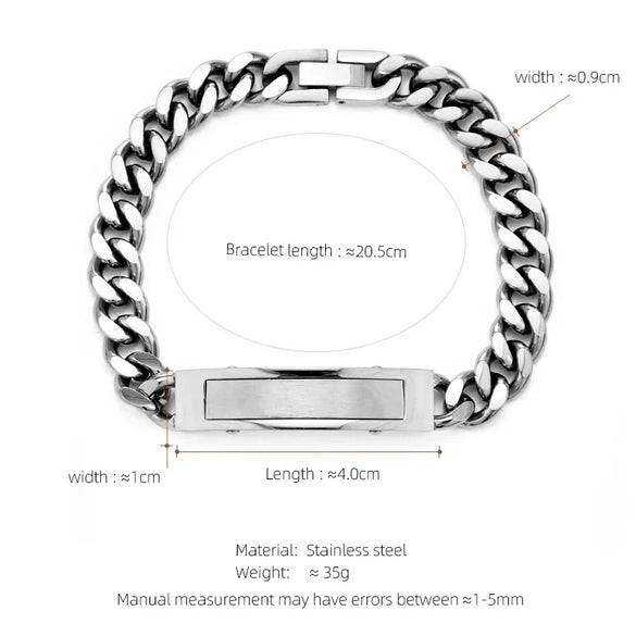 Hip-Hop Customization Laser Engraving Solid Color 304 Stainless Steel Plating Men'S Bracelets Men Chain Bracelets
