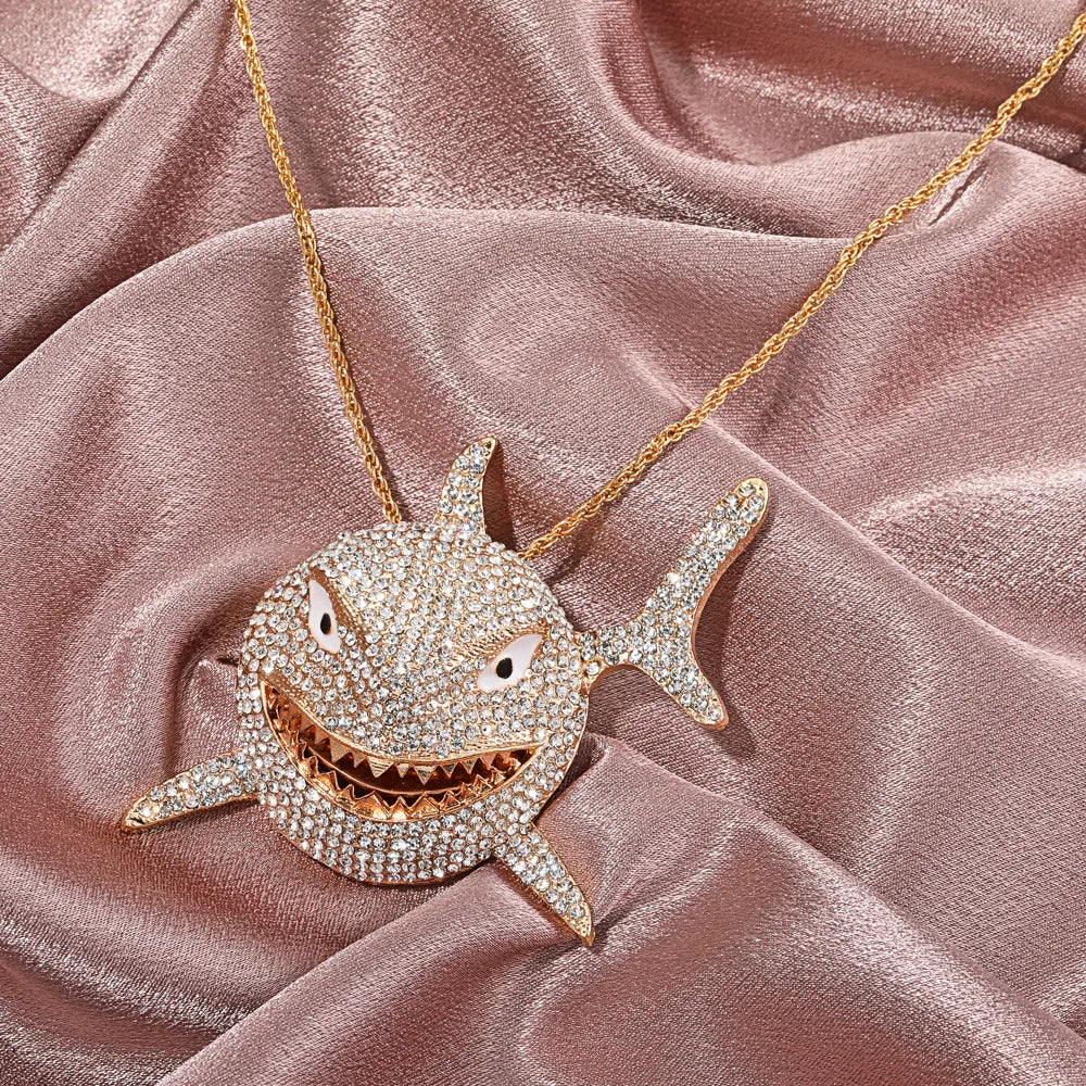 Hip-Hop Diamond Large Shark Pendant Necklace