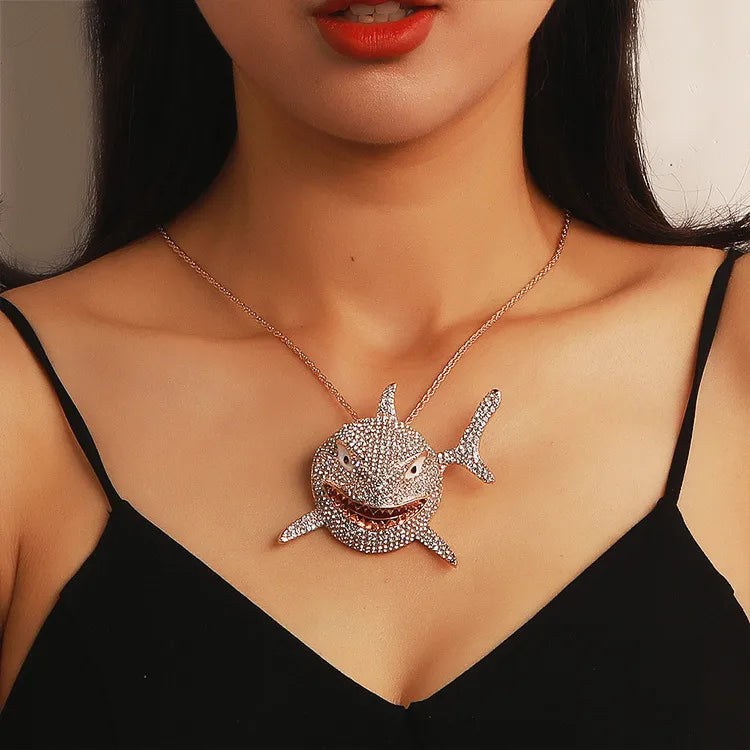 Hip-Hop Diamond Large Shark Pendant Necklace