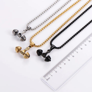 Hip-Hop Dumbbell Stainless Steel Plating Pendant Necklace 1 Piece