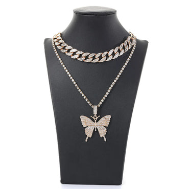 Hip-hop Exaggerated Butterfly Alloy Plating Inlay Rhinestones Women's Sweater Chain