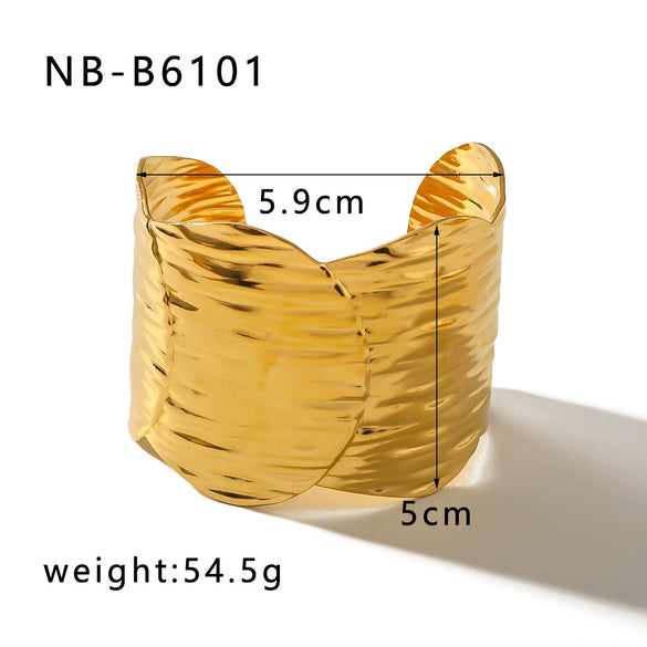 Hip Hop Exaggerated Hammer Simple Wide Open Titanium Steel Bracelet With 14K Gold Electroplating