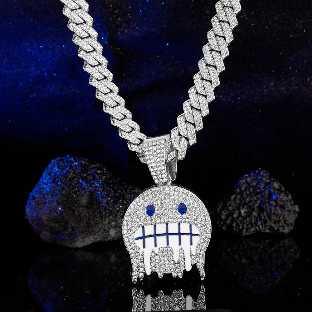 Hip-Hop Exaggerated Rock Crown Muscle Grimace Alloy Inlay Rhinestones Unisex Pendant Necklace