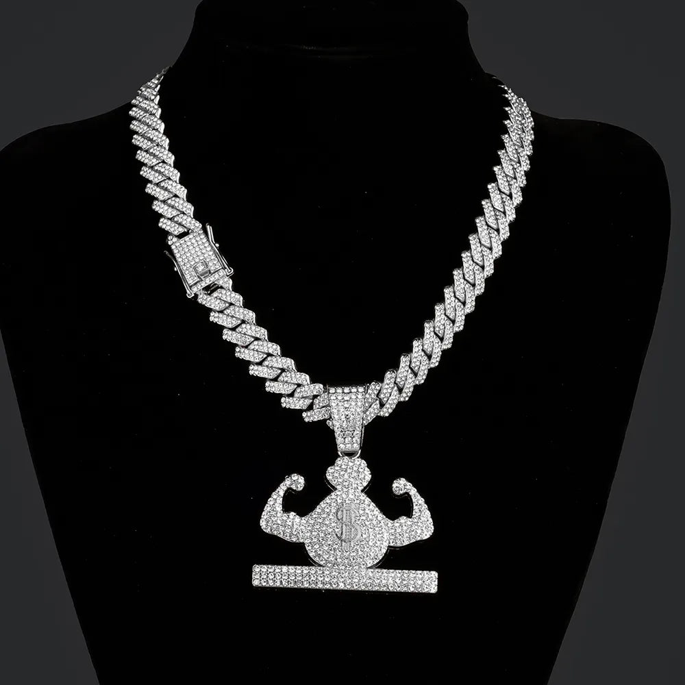 Hip-Hop Exaggerated Rock Crown Muscle Grimace Alloy Inlay Rhinestones Unisex Pendant Necklace