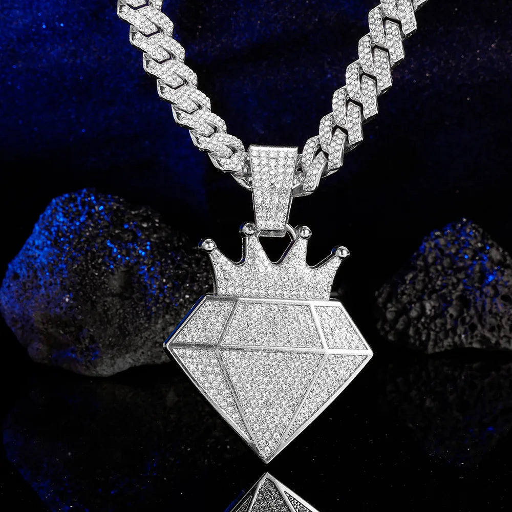 Hip-Hop Exaggerated Rock Crown Muscle Grimace Alloy Inlay Rhinestones Unisex Pendant Necklace