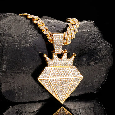 Hip-Hop Exaggerated Rock Crown Muscle Grimace Alloy Inlay Rhinestones Unisex Pendant Necklace