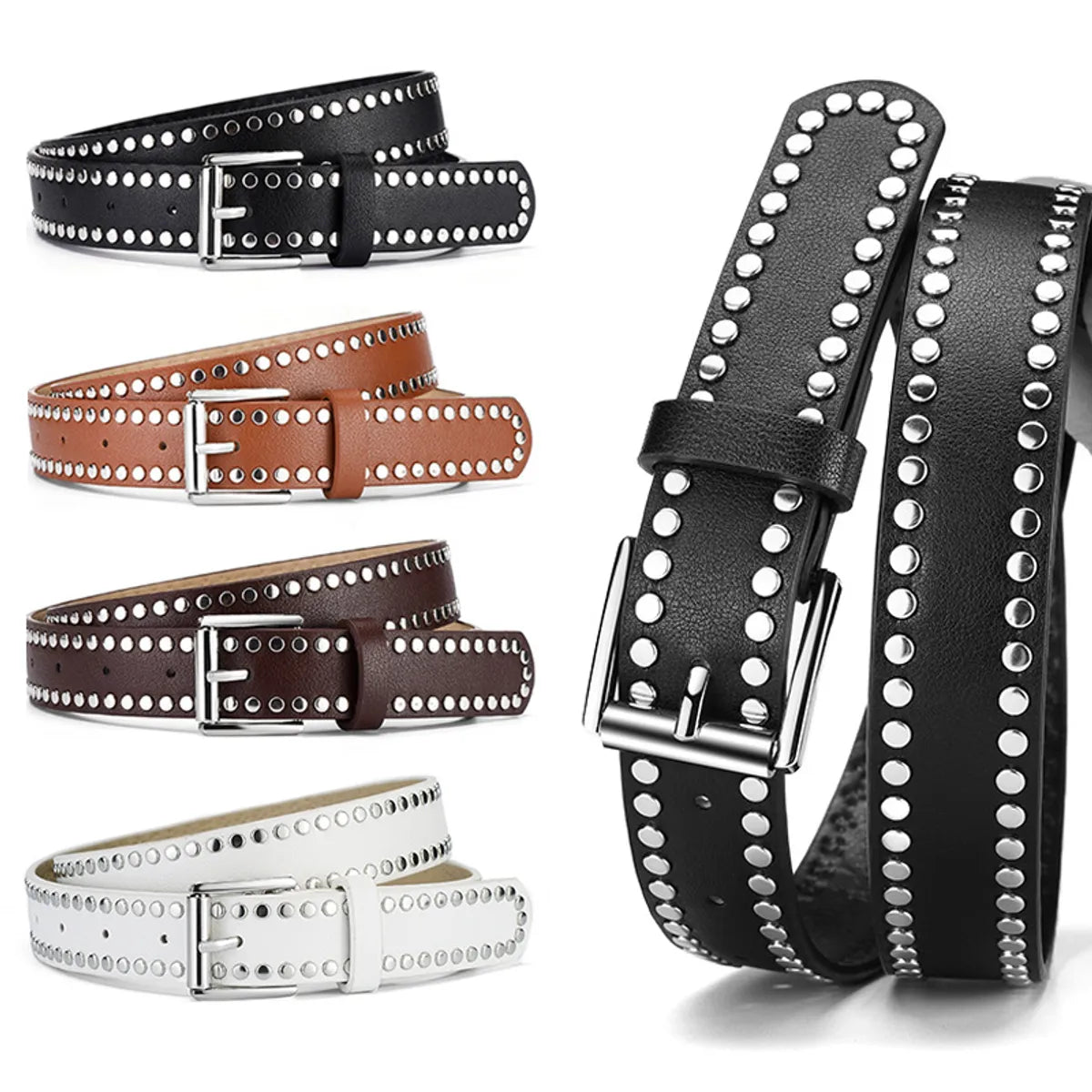 Hip-Hop Exaggerated Solid Color Pu Leather Alloy  Unisex Leather Belts