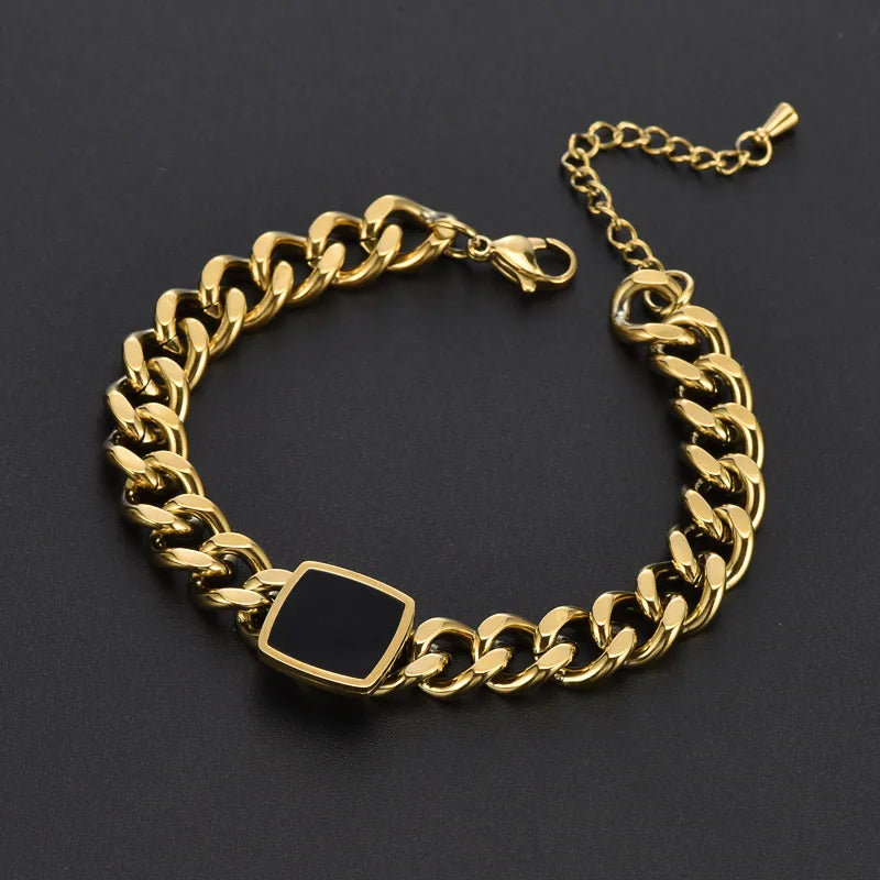 Titanium Steel 18K Gold Plated Hip-Hop Exaggerated Plating Square Acrylic Bracelets Necklace