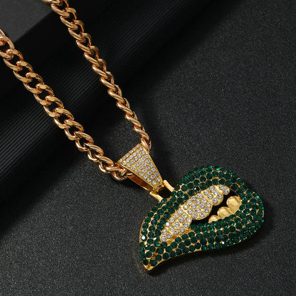 Hip-Hop Funny Rock Lips Rhinestones Alloy Wholesale Pendant Necklace